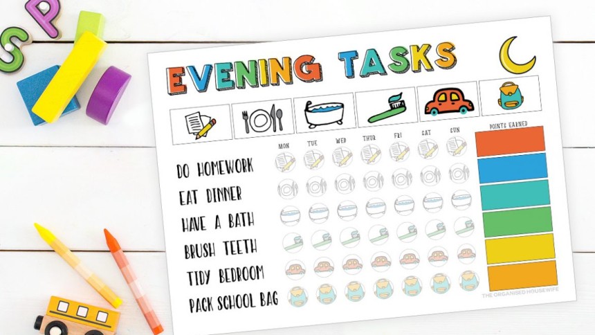 The Organised Housewife Evening Tasks Routine Chart